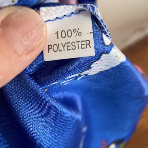 Vintage Royal Blue Kimono Silky Satin Floral Large Pink Bird Robe Sleepwear - Picture 7 of 7